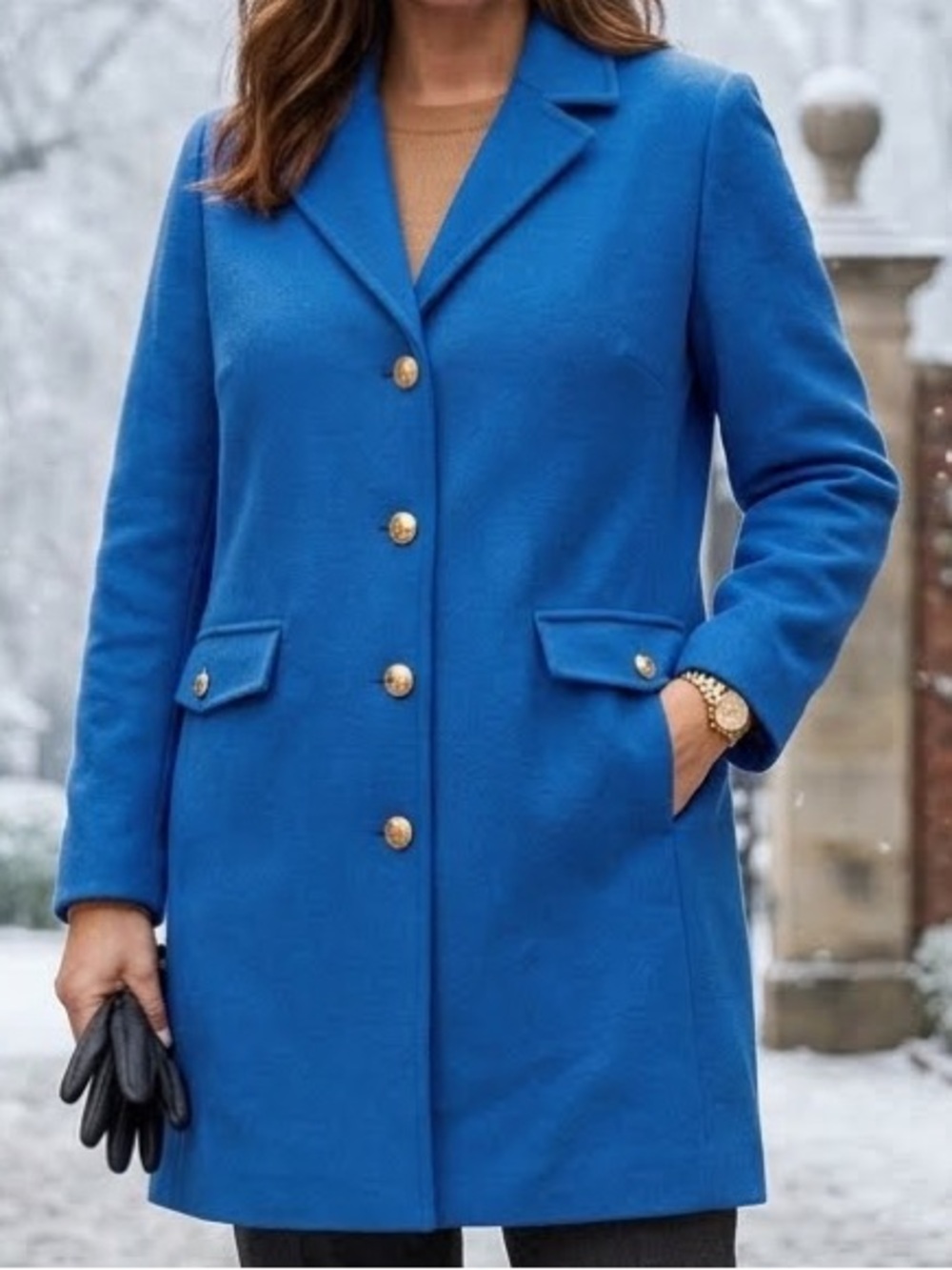 Boston Proper Cobalt Blue Pea Coat Gold Crest Buttons Size 14 NWOT Structured